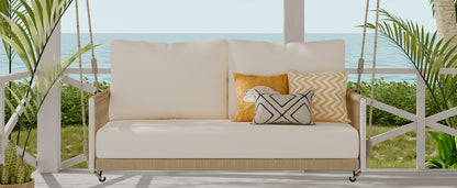 TREXM 1-Piece Woven Rope Outdoor Swing Sofa with Soft Cushions Seating 2 for Patio, Courtyard and Balcony (Beige) image 5