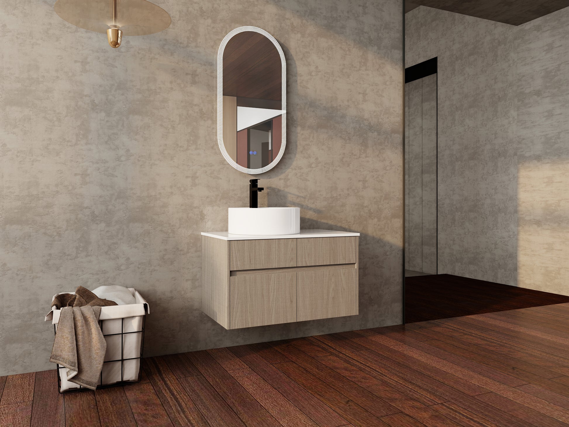 32 Inch Wall-Mounted Bathroom Vanity with Ceramic Art Basin, and PVC Flat Panel, 2-Soft Close Doors and 1-Drawer, KD-Packing, Particle Board image 6