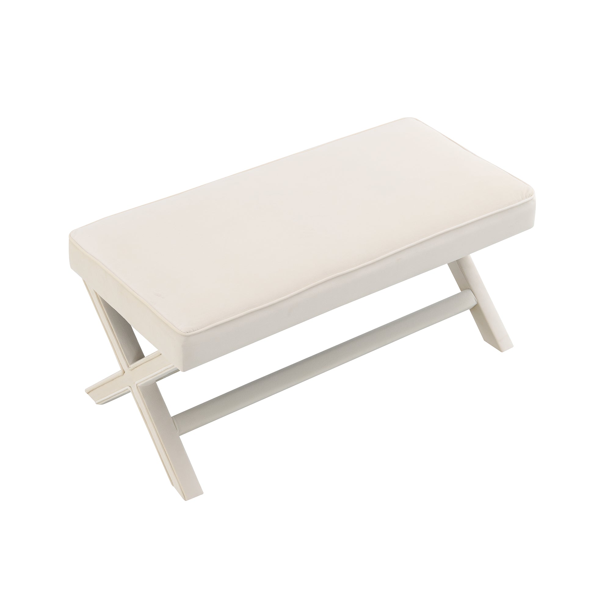 Comfort Double Bench Upholstered in Velvet Fabric,Stool with Stylish X-Crossed Legs,Comfort Cushion with piping,Velvet Beige image 5