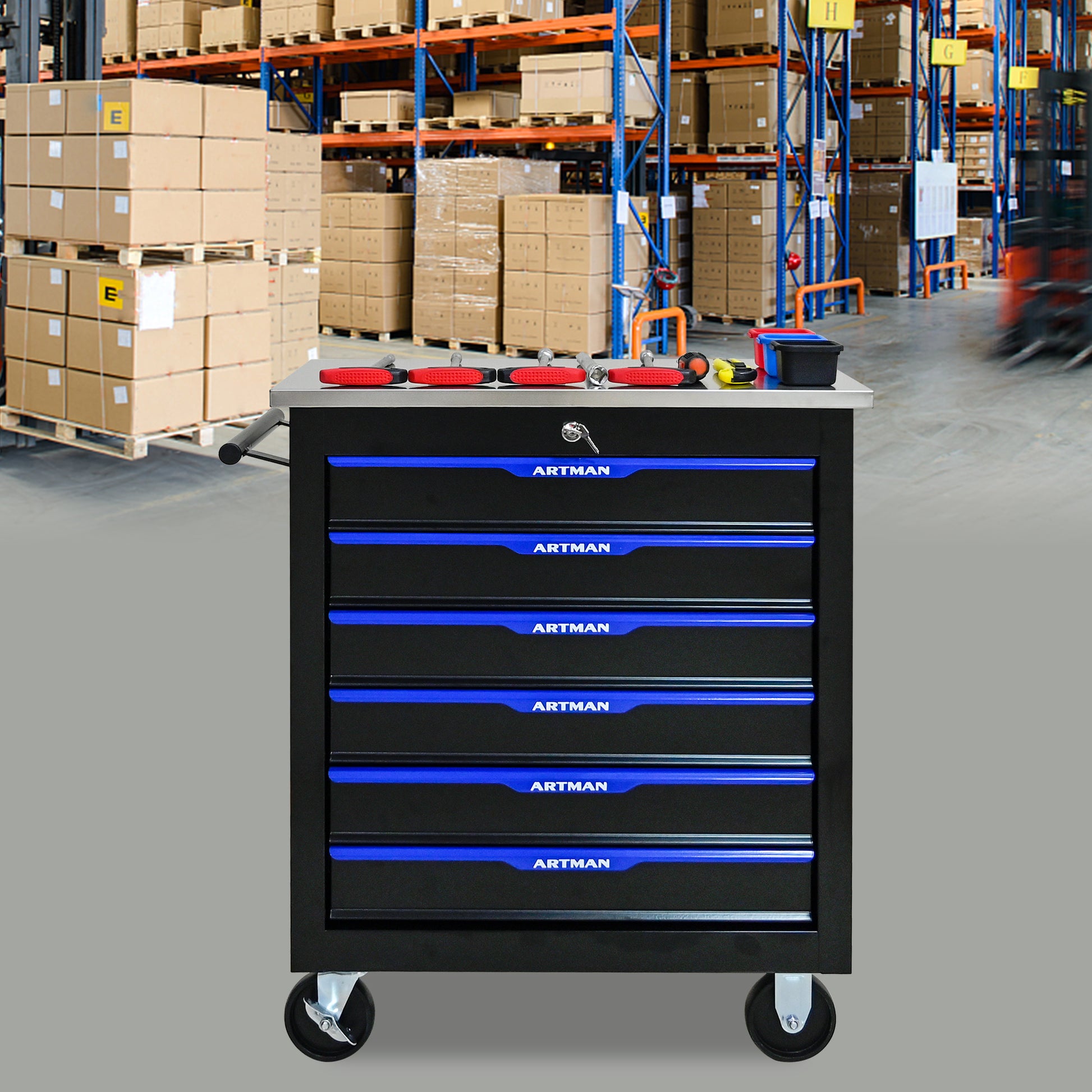 6 DRAWERS MULTIFUNCTIONAL TOOL CART WITH WHEELS-BLACK&BLUE image 11