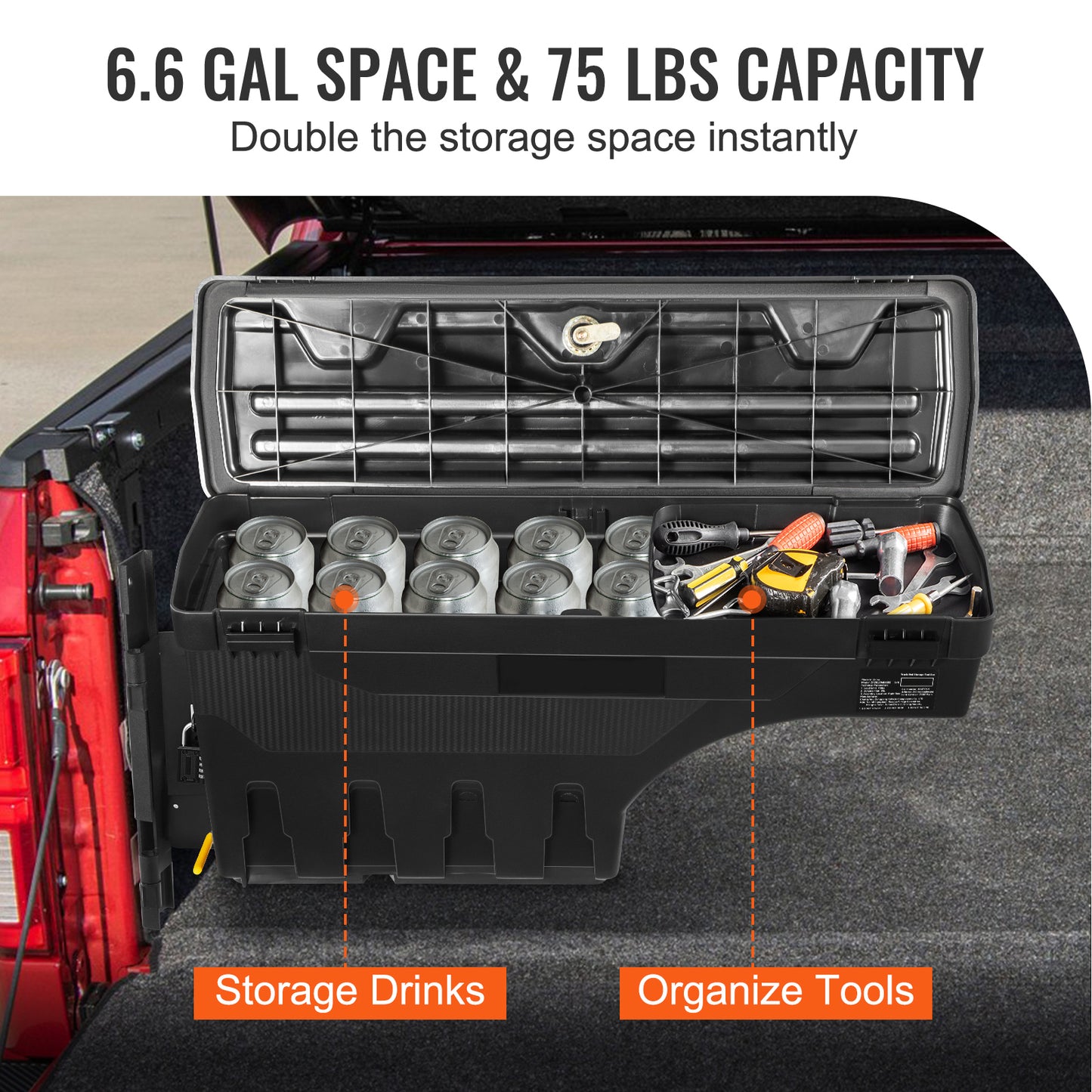Truck Bed Storage Box, Lockable with Password Padlock, 6.6 Gal/25 L ABS Wheel Well Tool Box, Waterproof and Durable, Compatible with Ford F-150 2015-2021, Drivers Side (Left) image 5