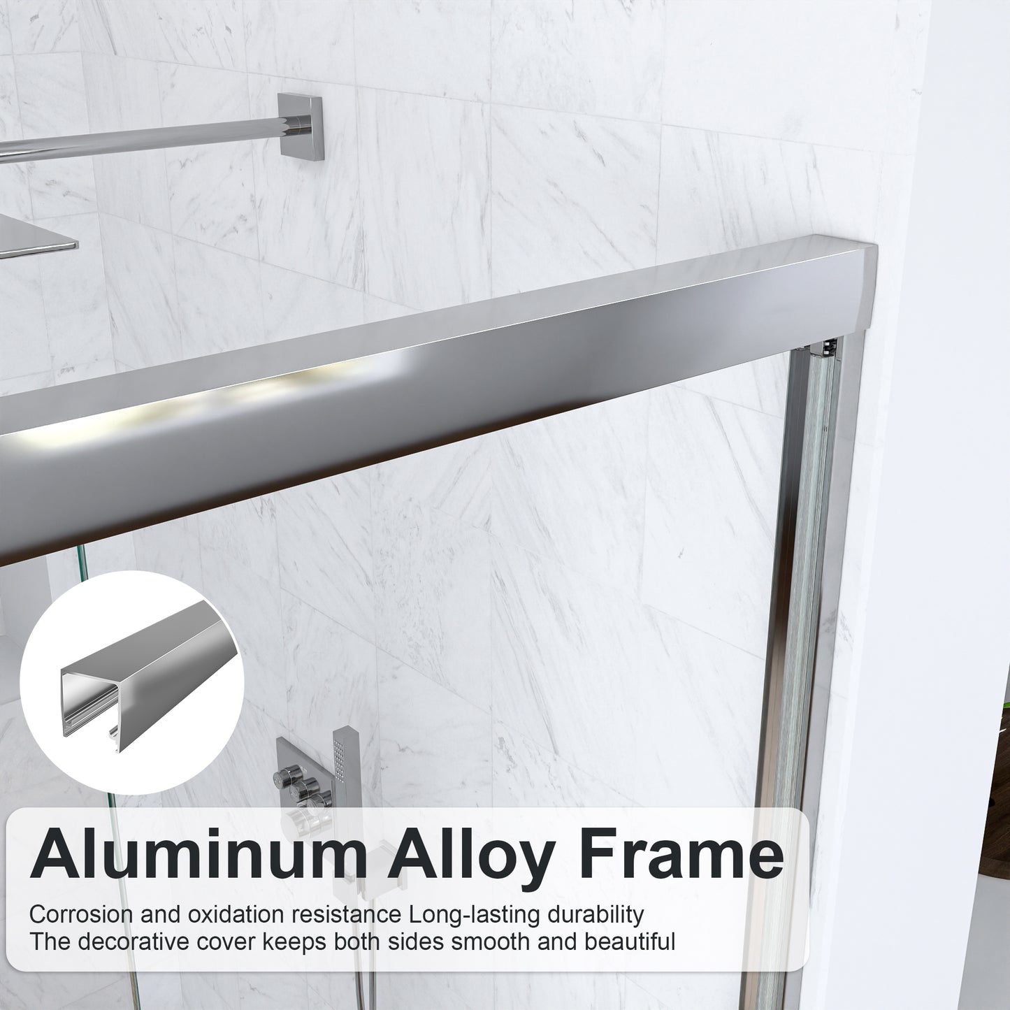 (NEW) 56"-60"W*72" H Semi-Frameless Double Sliding Shower Door, Bypass Shower Door, 1/4" (6mm) Thick SGCC Tempered Glass Door, Chrome image 7