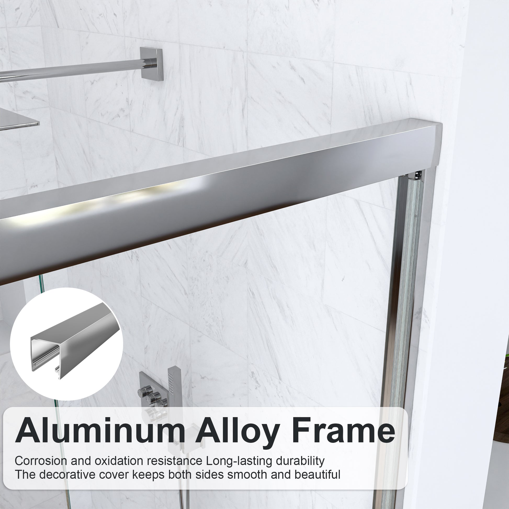 (NEW) 56"-60"W*72" H Semi-Frameless Double Sliding Shower Door, Bypass Shower Door, 1/4" (6mm) Thick SGCC Tempered Glass Door, Chrome image 7