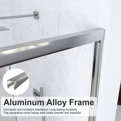 (NEW) 56"-60"W*72" H Semi-Frameless Double Sliding Shower Door, Bypass Shower Door, 1/4" (6mm) Thick SGCC Tempered Glass Door, Chrome image 7