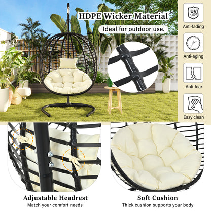 U_Style Single Person Folding Egg Chair with Stand, Hanging Egg Chair Indoor Outdoor, Wicker Hammock Swing Chair with Adjustable Anti-Slip Feet,Suitable for Balcony, Bedroom,Garden image 8