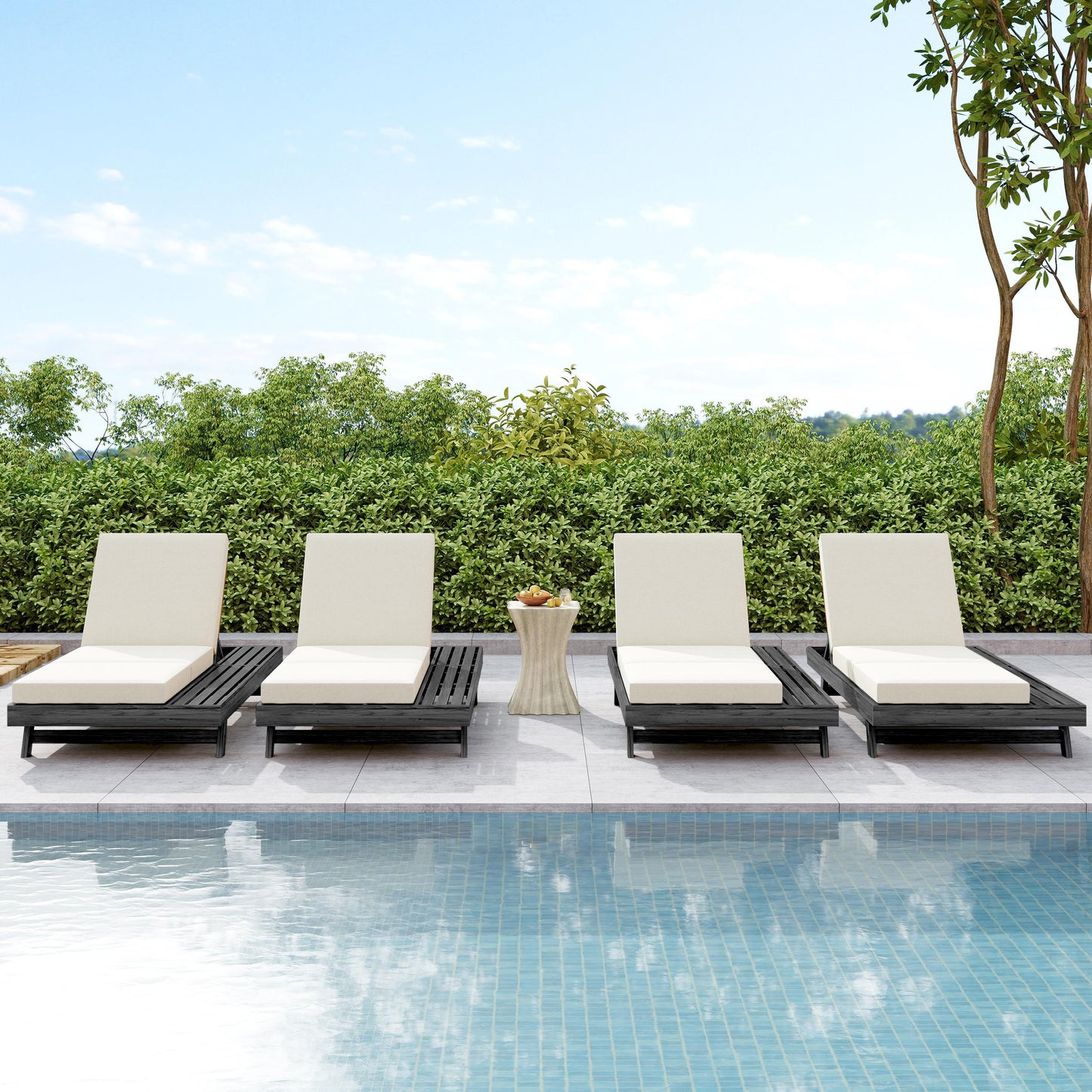 Lounge Chaise Set, Space Available On One Side, Acacia Solid Wood In Black With Lounge Cushion (Cream & Triple Fold) – Matching Dark Grey Version Available image 9