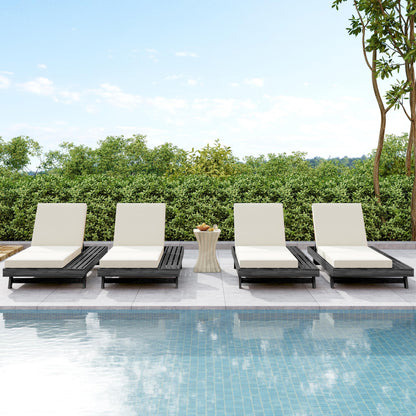 Lounge Chaise Set, Space Available On One Side, Acacia Solid Wood In Black With Lounge Cushion (Cream & Triple Fold) – Matching Dark Grey Version Available image 9