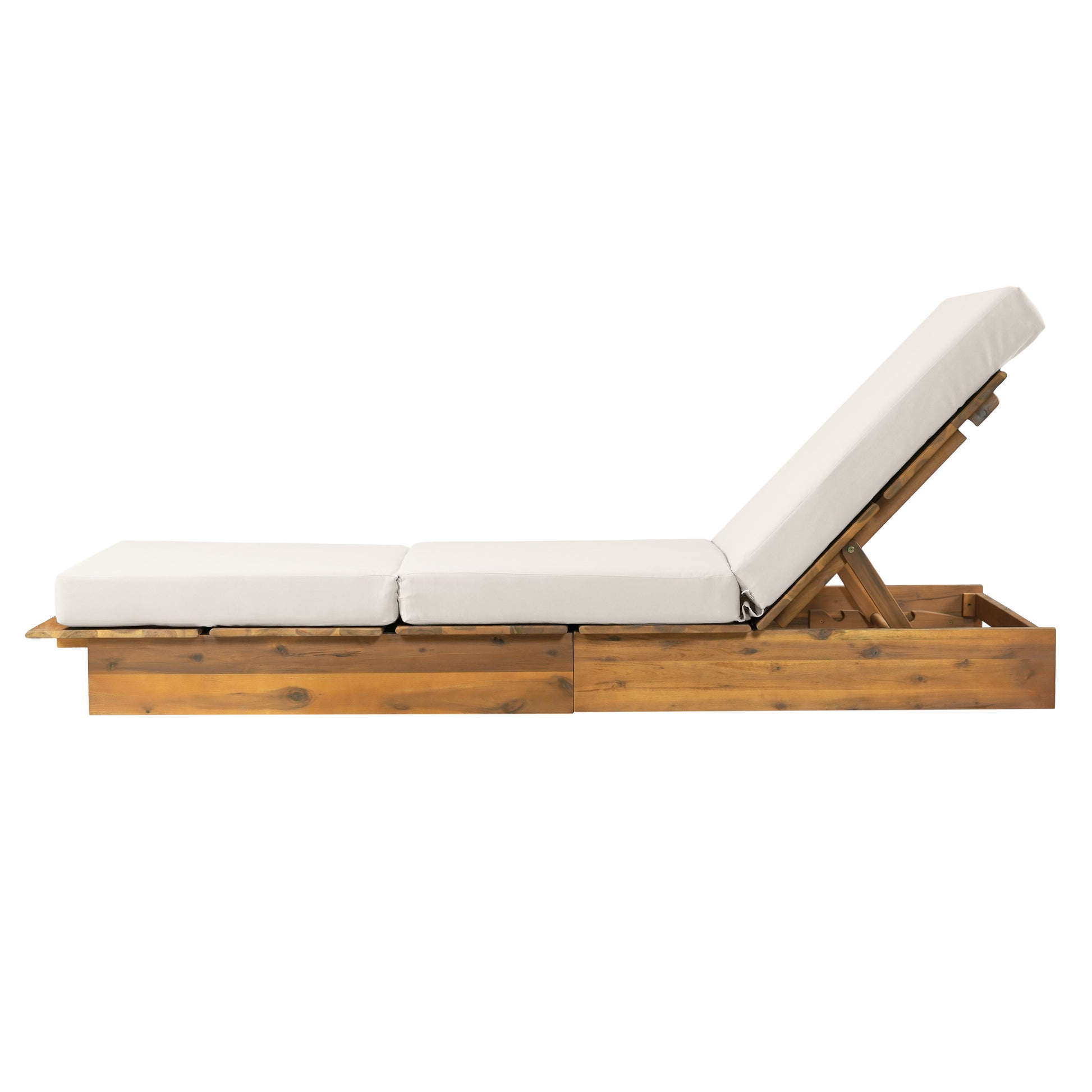 Acacia Wood Chaise Lounge with 4" Thick 3-Fold Cream Movable Cushion – Wide Teak Finish Patio Lounger, 3-Position Recliner, 400 lbs Capacity image 11