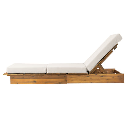 Acacia Wood Chaise Lounge with 4" Thick 3-Fold Cream Movable Cushion – Wide Teak Finish Patio Lounger, 3-Position Recliner, 400 lbs Capacity image 11