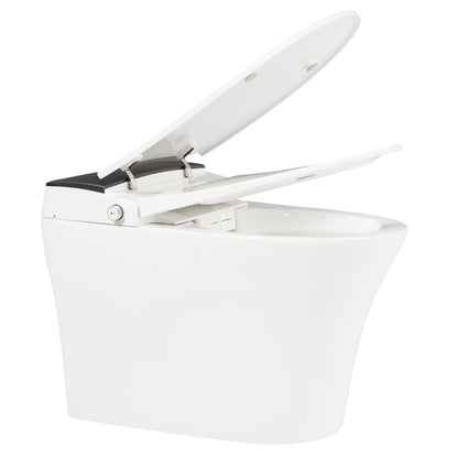 Heated Seat Smart Toilet, One Piece Toilet, Automatic Flush Tankless Toilet without Bidet, with Foot sensor Flush, Blue Night Light, Knob Control, Power Outage Flushing, Soft Close Cover,White image 9
