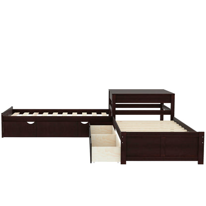L-shaped Platform Bed with Trundle and Drawers Linked with built-in Desk,Twin,Espresso(Old SKU:SM000916AAP) image 10