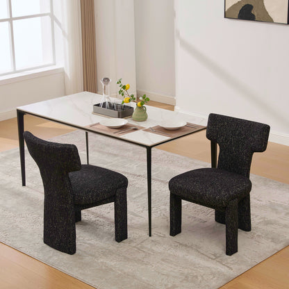 22.05" Wide Modern Upholstered Chenille Dining Chair Set of 2 with Rubberwood Legs, Armless Curved Back Accent Chairs for Living Room Bedroom Restaurant Cafes Dining Room Reception, Black/Gray image 2