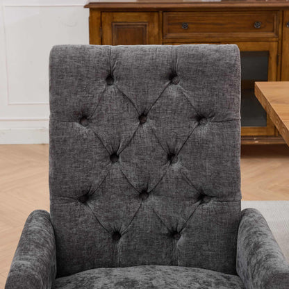 Upholstered Chenille Fabric Accent Dining Chair, Curved Solid Wood Legs, Elegant Tufted Club Dining Room Kitchen Room Arm Dining Chair, Single Pack,Gray,SW1895GY image 10