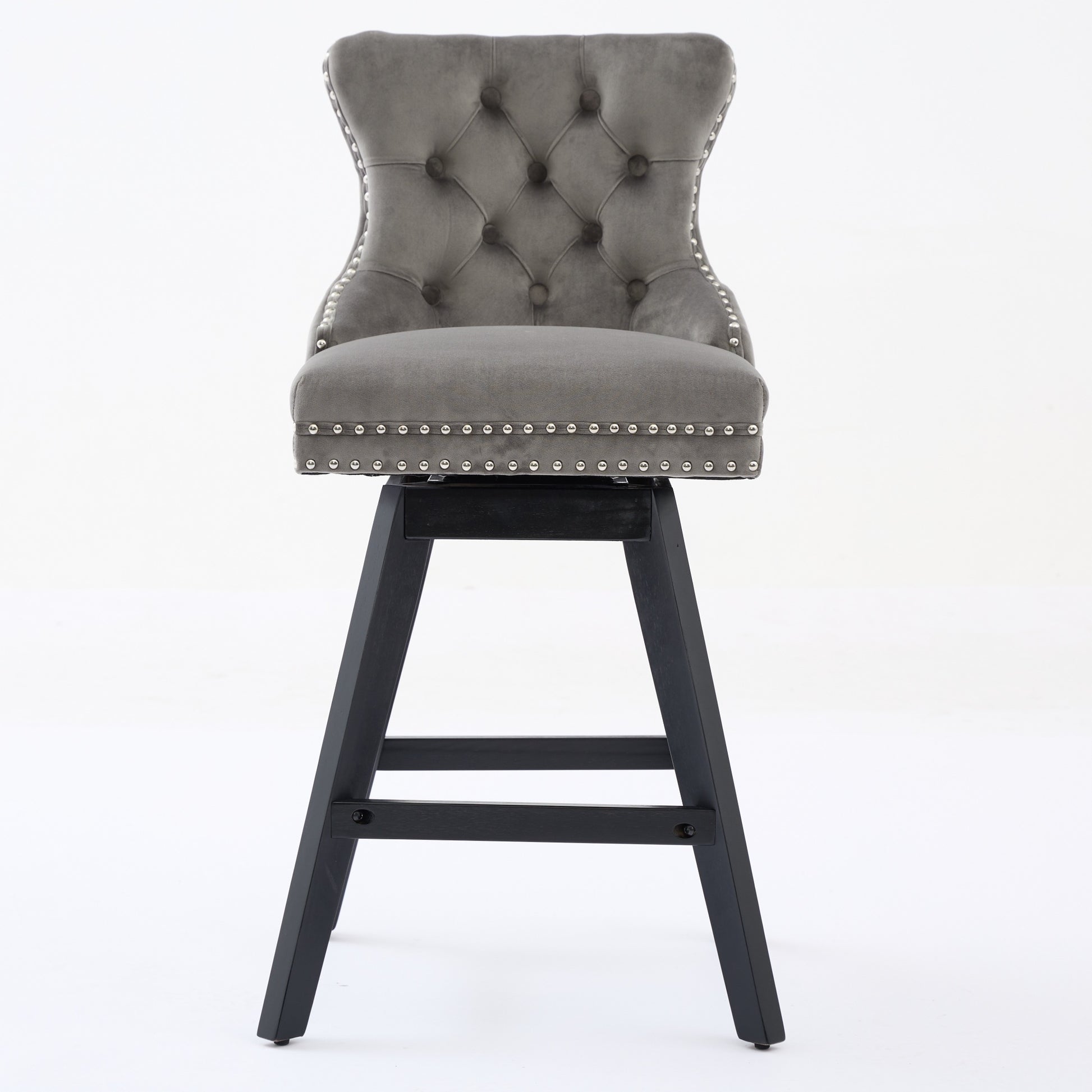 Swivel Velvet Barstools with Button Tufted Decoration and Wooden Legs, and Chrome Nailhead Trim, Leisure Style Bar Chairs,Bar stools, Set of 2 (Gray),SW1860GY image 2