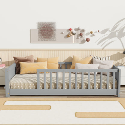 Twin size Floor Platform Bed with Built-in Book Rack,Grey(Old Sku:W504P143306) image 10