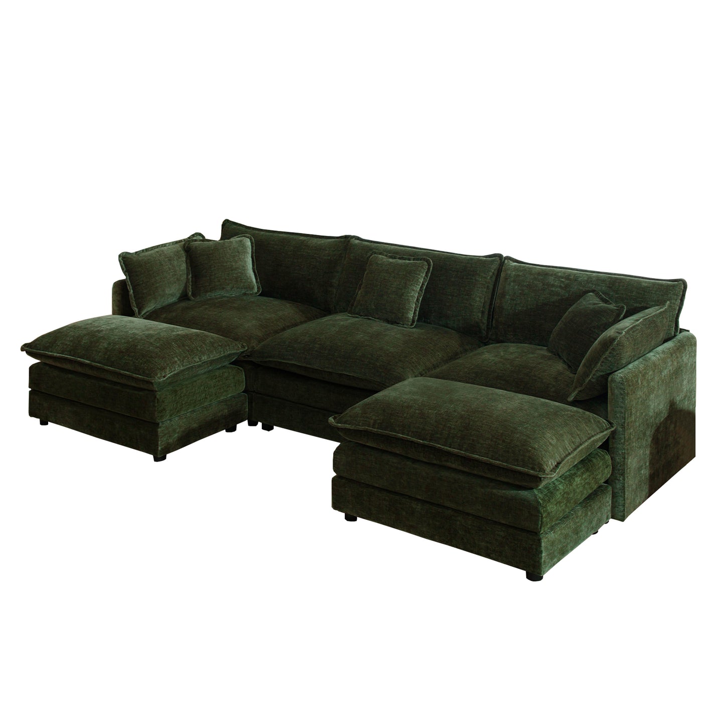 U-Shaped Sectional Sofa w/Reversible Footrest, 3-Seater Convertible Corner Couch with 2 Ottomans,Modern Minimalist Soft Sofa & Couch for Living Room, Green Chenille image 4
