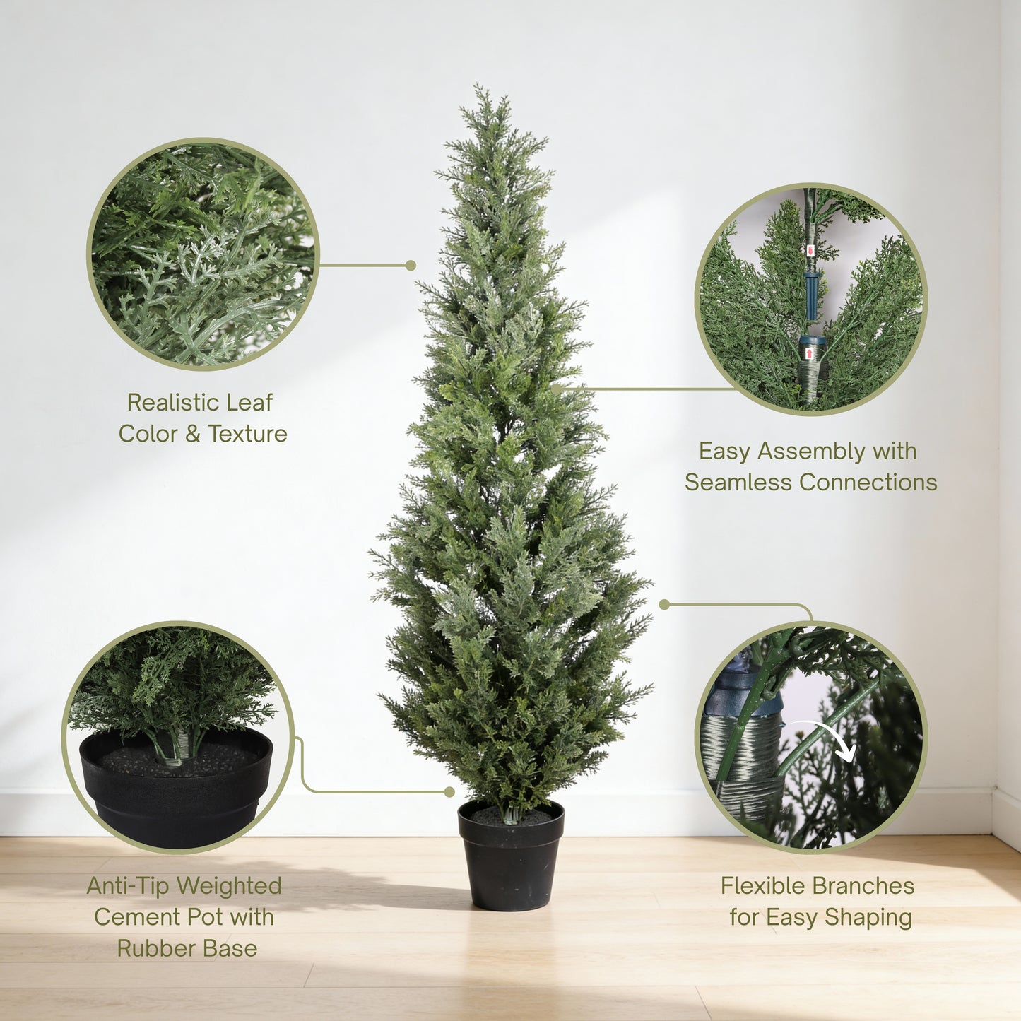 5FT Artificial Cypress Tree in Black Plastic Pot UV Resistant, Realistic Indoor Outdoor Fake Topiary Plant, Garden or Entryway Decoration, 1pc/set image 4