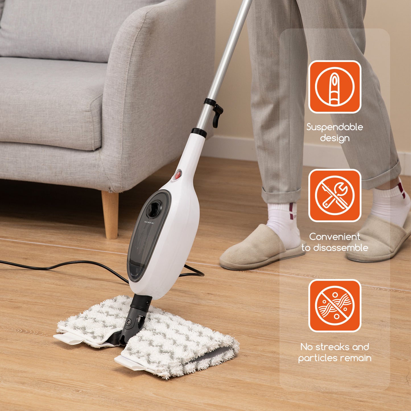 Steam Mops for Floor Cleaning, Unique Double-Sided Flip Design, 15 Seconds Fast Heating 10-in-1 Steam Cleaner for Kitchen, Living Room Wood Floor Tile Cleaning image 3