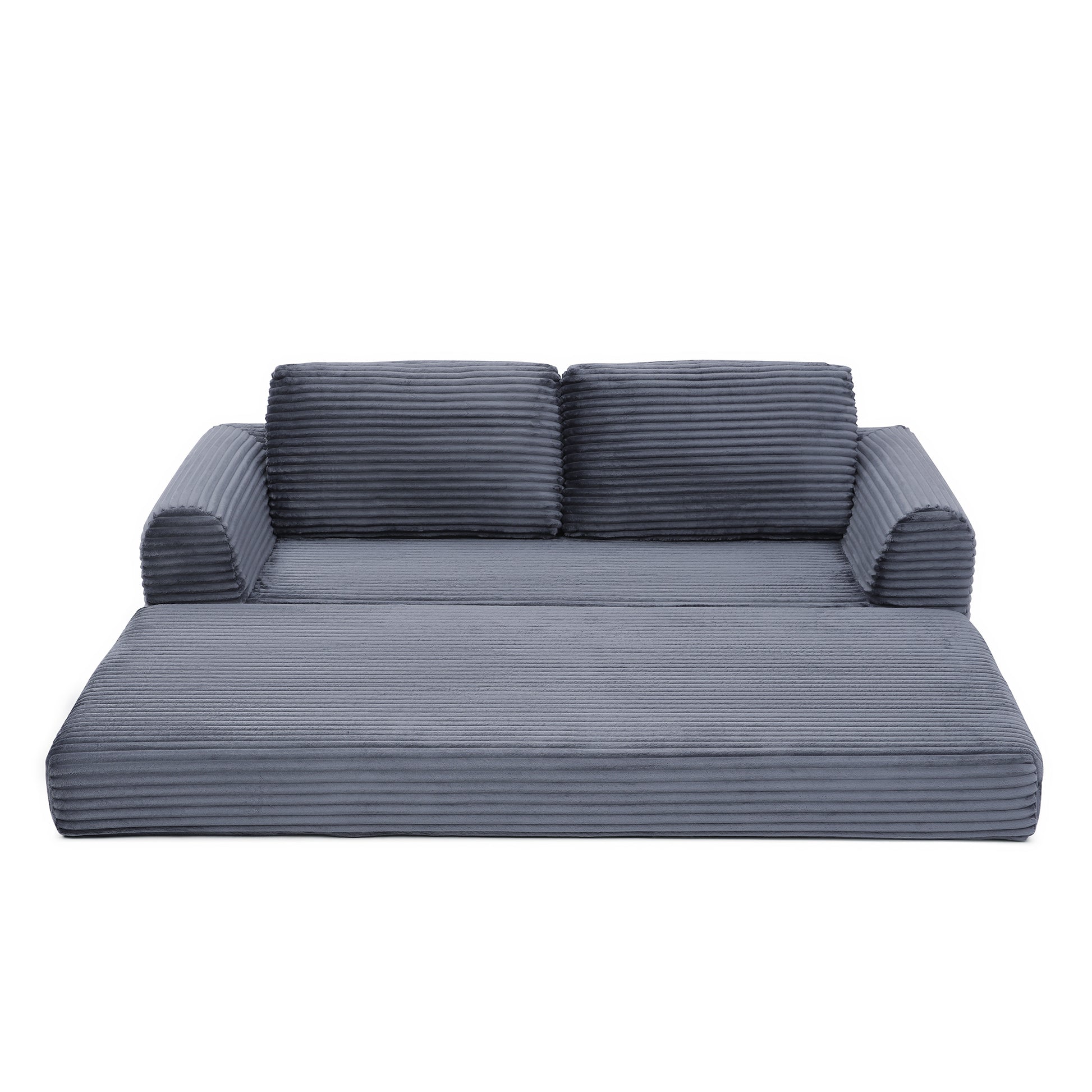 2-in-1 Folding Convertible Sofa Bed, Modern Corduroy Sleeper Couch with 2*pillows, Futon Modular Upholstered Boneless Sofa with Pull-Out Bed,Folding Floor Modular Couch for Living Room Grey image 10