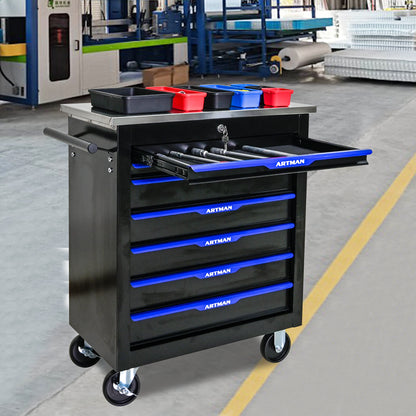 7 DRAWERS MULTIFUNCTIONAL TOOL CART WITH WHEELS-BLACK&BLUE image 10