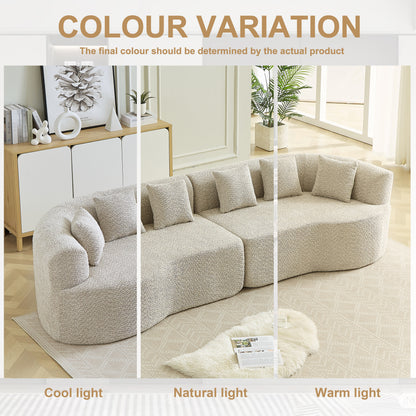 Curved Sectional Sofa, 111.5-inch Oversized Modern Bone-Free Cloud Sofa with 6 Pillows Luxury Chenille Four-Seater Memory Foam Sofa with Deep Seat Design, Light khaki W3505P355582 image 4