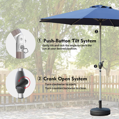 10FT Patio Umbrella, Outdoor Table Umbrella with Push Button Tilt and Crank, UV Protection Waterproof Market Sun Umbrella with 8 Sturdy Ribs for Garden, Backyard, Pool (Navy Blue) - Base Not Include image 4