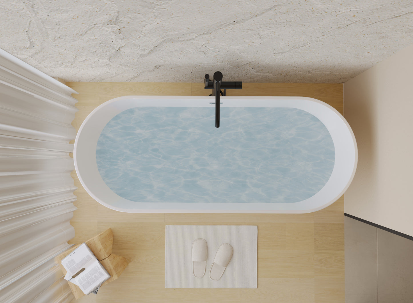 59" Acrylic Freestanding Bathtub, Stand Alone Soaking Tub, Glossy White Acrylic, Toe-tap Chrome Drain, cUPC Certified image 11