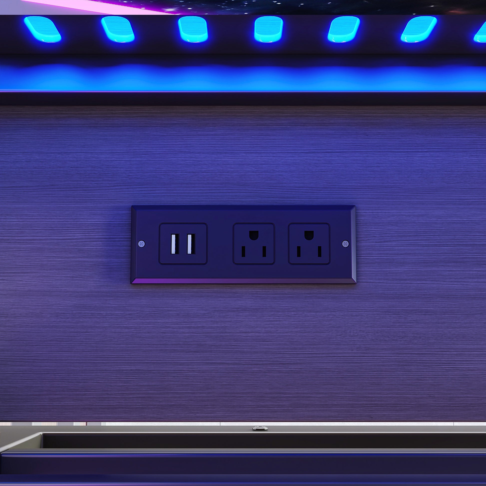 Full Loft Bed with Storage Stairs, Shelves gaming loft bed with Pegboard and Built-in Wardrobe, Metal Loft Bed Frame with USB Ports and LED Lights, Noise-reduced Design, Black image 8