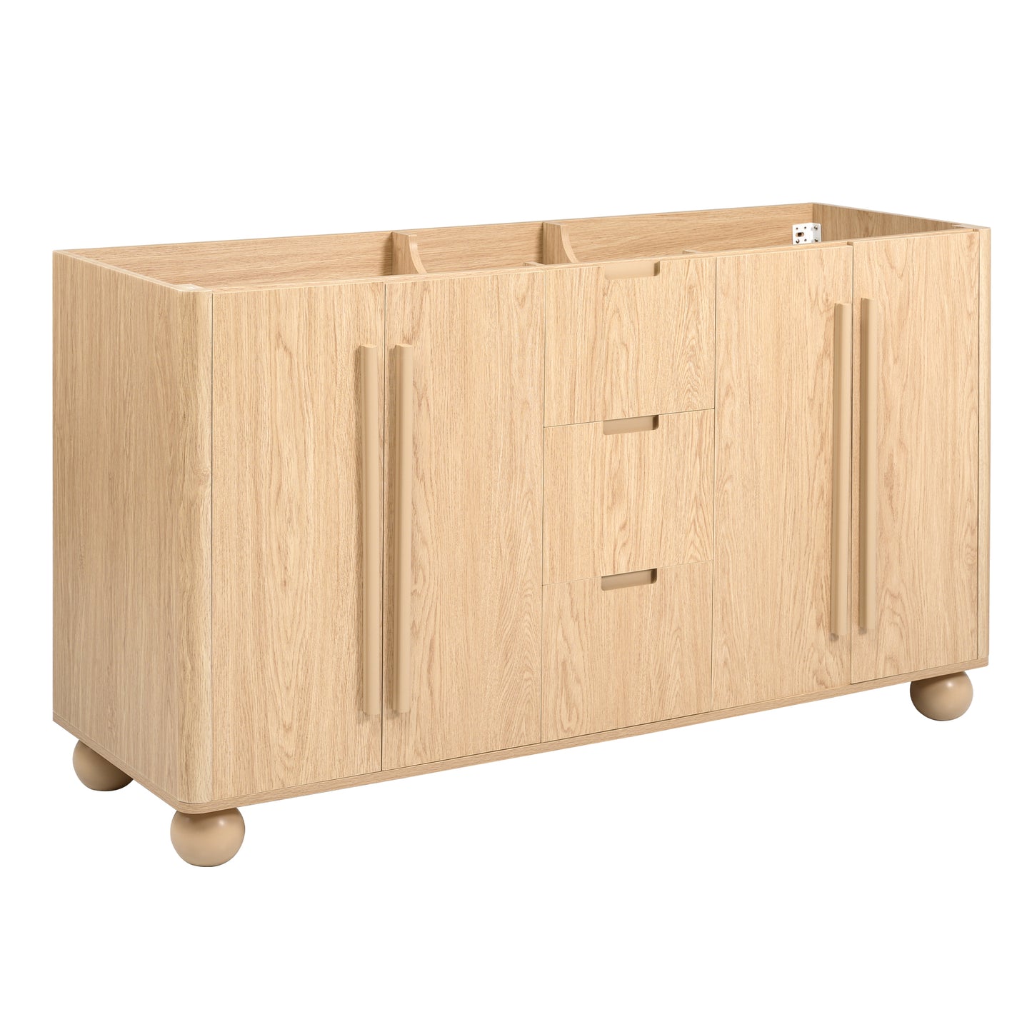 [Cabinet Only] 58.3" Bathroom Vanity Cabinet Only Without Vanity Top, 3 Drawers & 4 Doors, All Soft-Close, Adjustable Shelf, Wood Color image 8