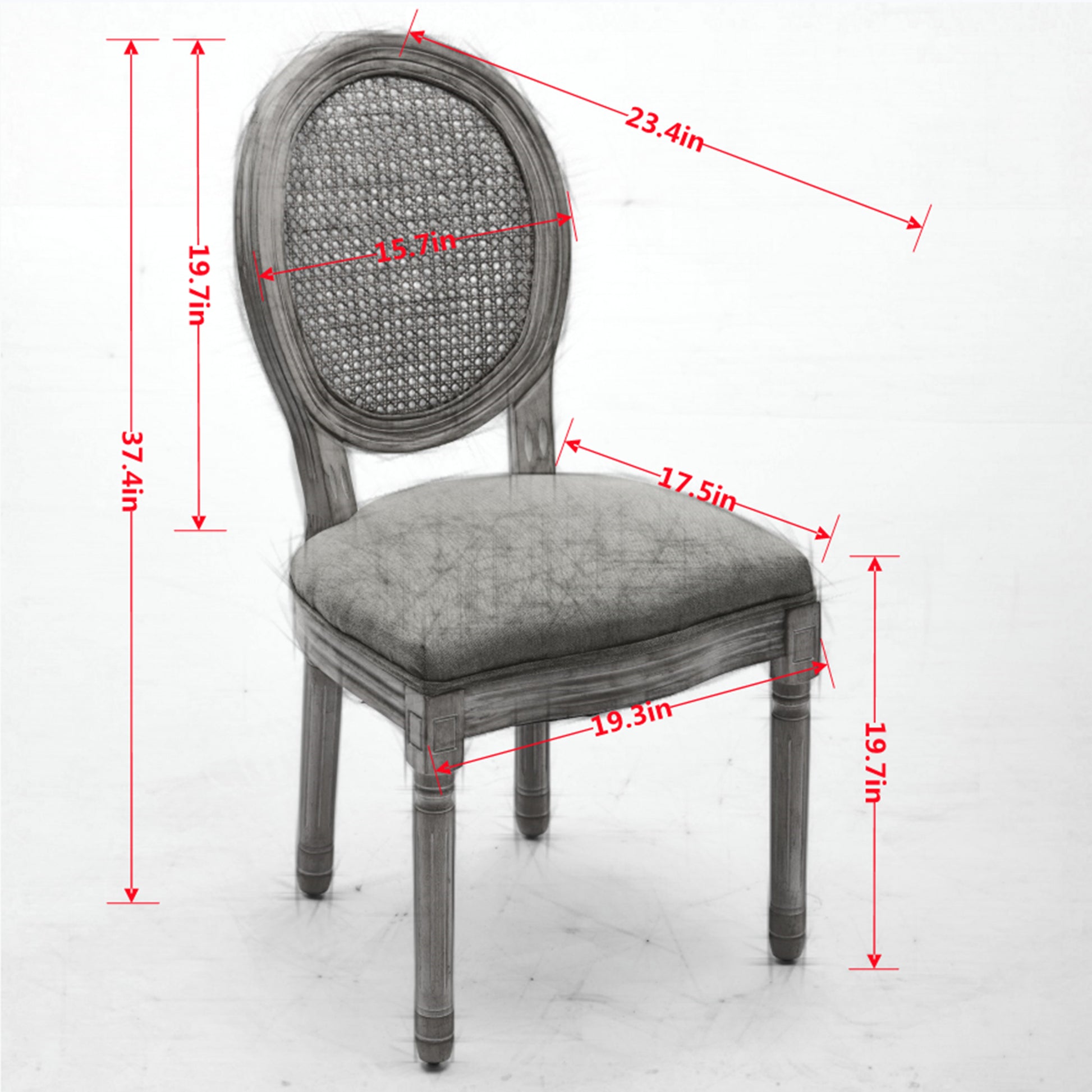 A&A Furniture,French Style Solid Wood Frame Antique Painting Linen Fabric Rattan Back Dining Chair,Set of 2,Olive-Green image 8