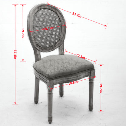A&A Furniture,French Style Solid Wood Frame Antique Painting Linen Fabric Rattan Back Dining Chair,Set of 2,Cream,Beige image 7