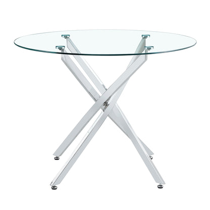 Round glass dining table suitable for 2-4 people: diameter 39 inches,Modern minimalist style round transparent tempered glass table,metal table legs, suitable for kitchen, dining room and living room. image 3