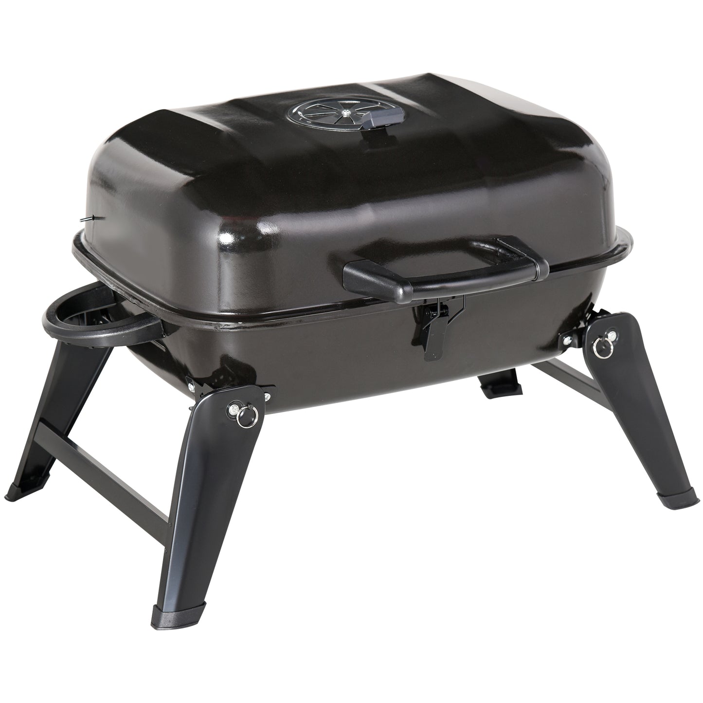 Outsunny 14" Portable Charcoal Grill, Tabletop Small BBQ Grill for Outdoor Cooking, Camping, Tailgating, Enamel Coated, Vent, Folding Legs, Black image 1