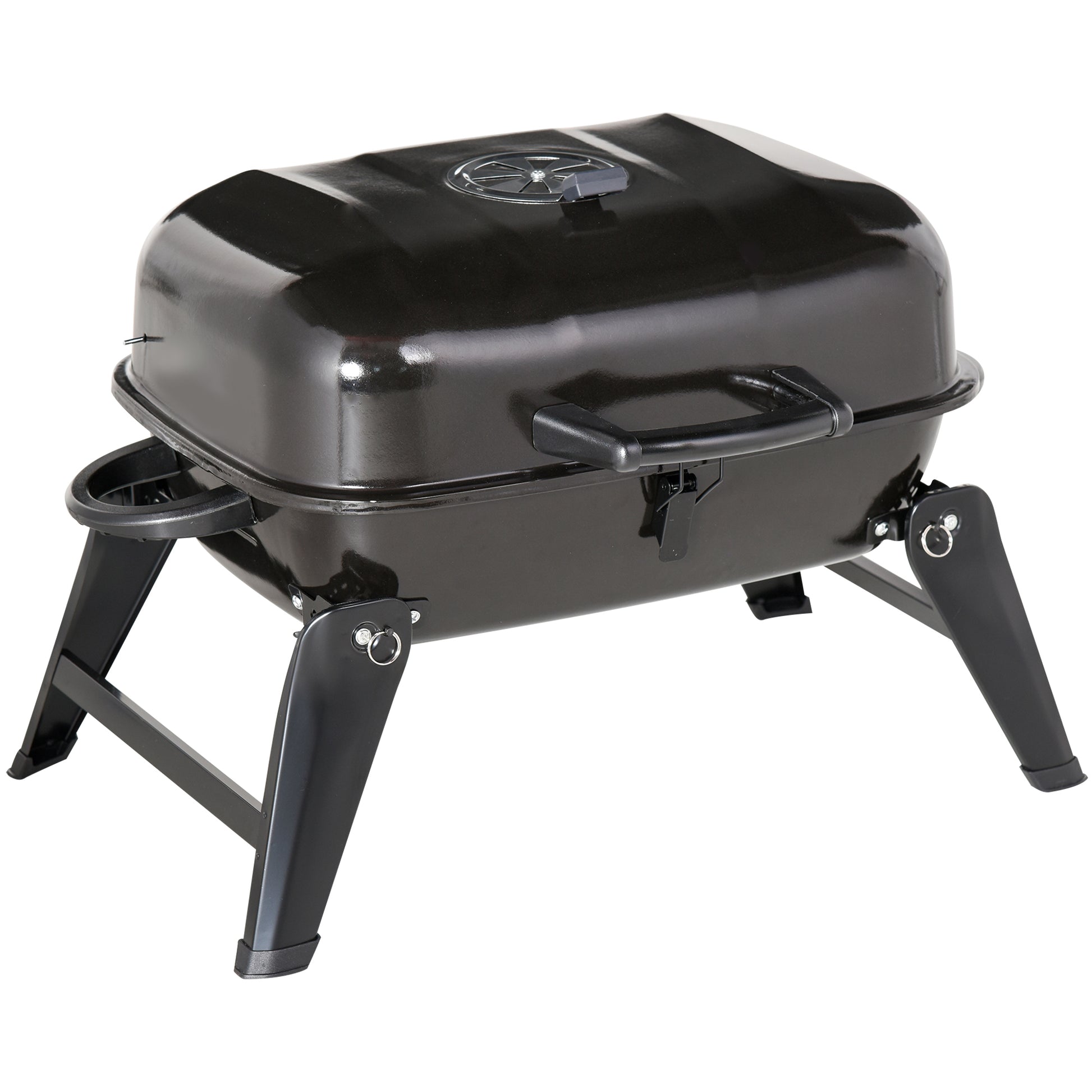 Outsunny 14" Portable Charcoal Grill, Tabletop Small BBQ Grill for Outdoor Cooking, Camping, Tailgating, Enamel Coated, Vent, Folding Legs, Black image 1