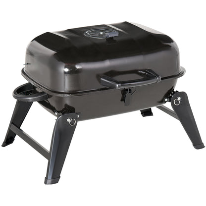 Outsunny 14" Portable Charcoal Grill, Tabletop Small BBQ Grill for Outdoor Cooking, Camping, Tailgating, Enamel Coated, Vent, Folding Legs, Black image 1