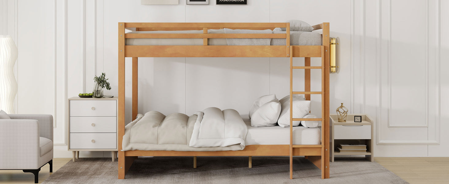Wood Queen Size Bunk Bed with Ladder, Wood Color image 8