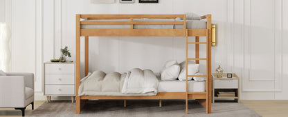 Wood Queen Size Bunk Bed with Ladder, Wood Color image 8