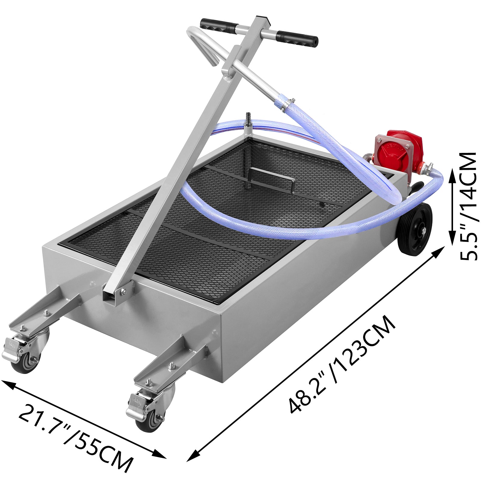 Oil Drain Pan 15 Gallon Oil Drain Tank, 57L Low Profile Oil Drain Pan, Large Capacity Oil Change Pan, Foldable Hand, with Pump, Hose, Swivel Casters Wheels for Car, SUV, Trucks Oil Draining image 11