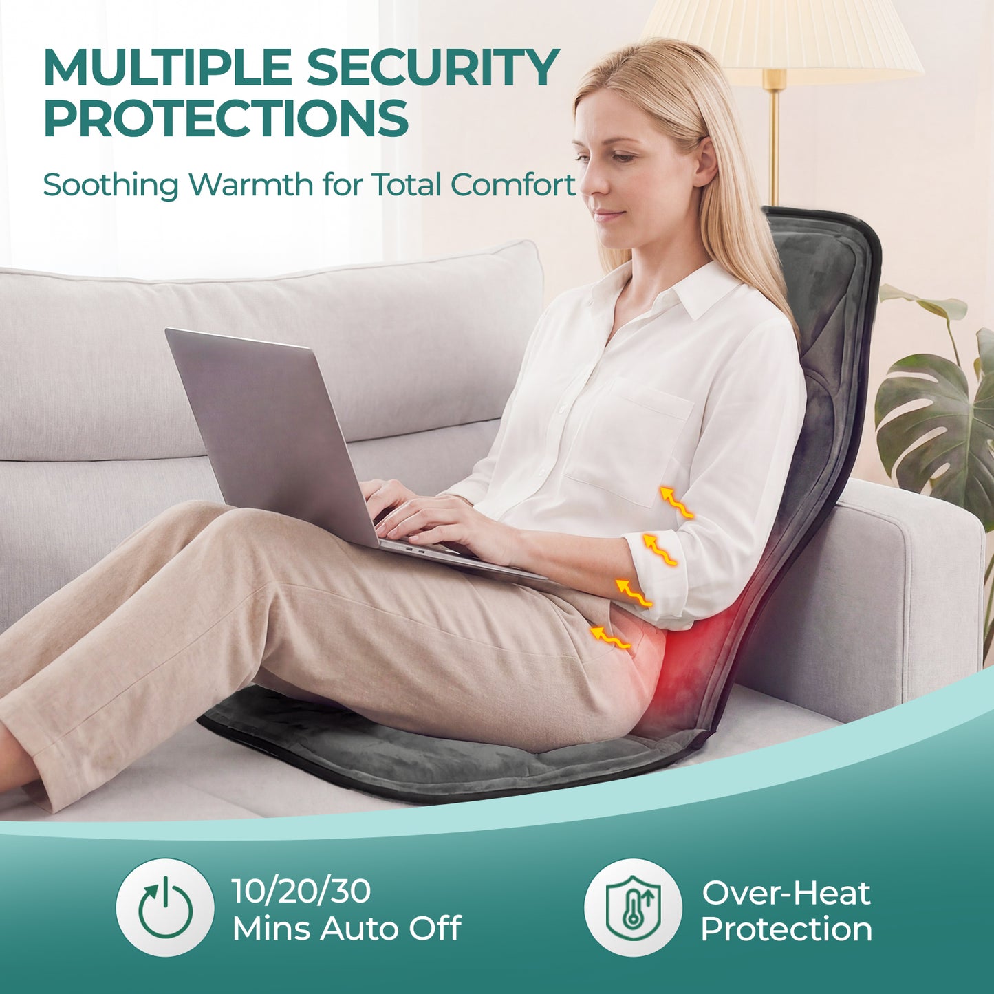 Back Massager with Heat - Massage Seat Cushion with 7 Motors, 3-Level Heat, 9 Modes & 9 Intensities,Massage Chair Pad for Home Office Car Use image 8