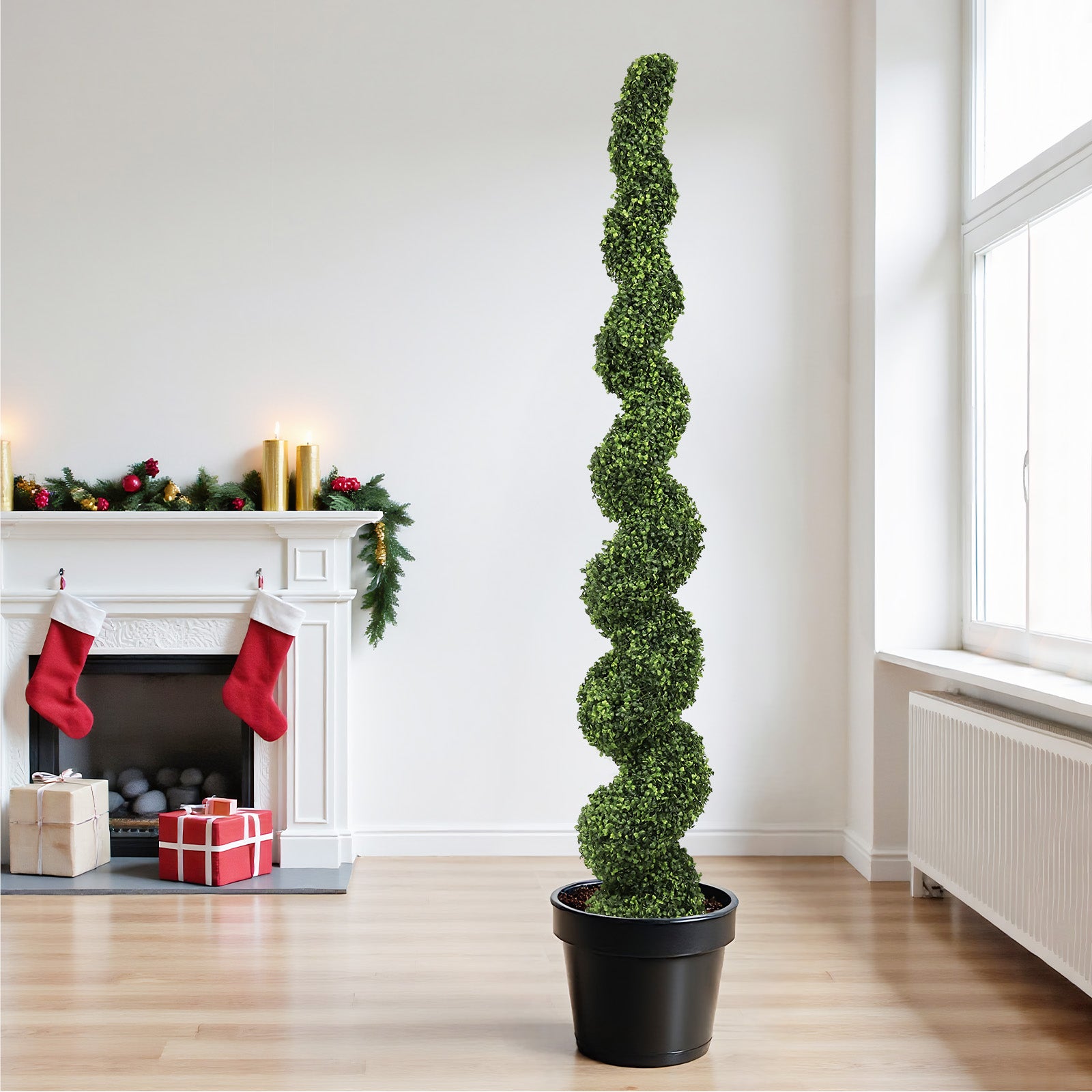 7FT Spiral Topiary Trees Artificial Outdoor Faux Boxwood Plants Large Twisted Green Potted Trees with Light Green Leaves for Garden Front Porch Patio Planter Decoration, 1pc/set image 8