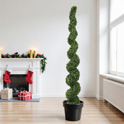 7FT Spiral Topiary Trees Artificial Outdoor Faux Boxwood Plants Large Twisted Green Potted Trees with Light Green Leaves for Garden Front Porch Patio Planter Decoration, 1pc/set image 8