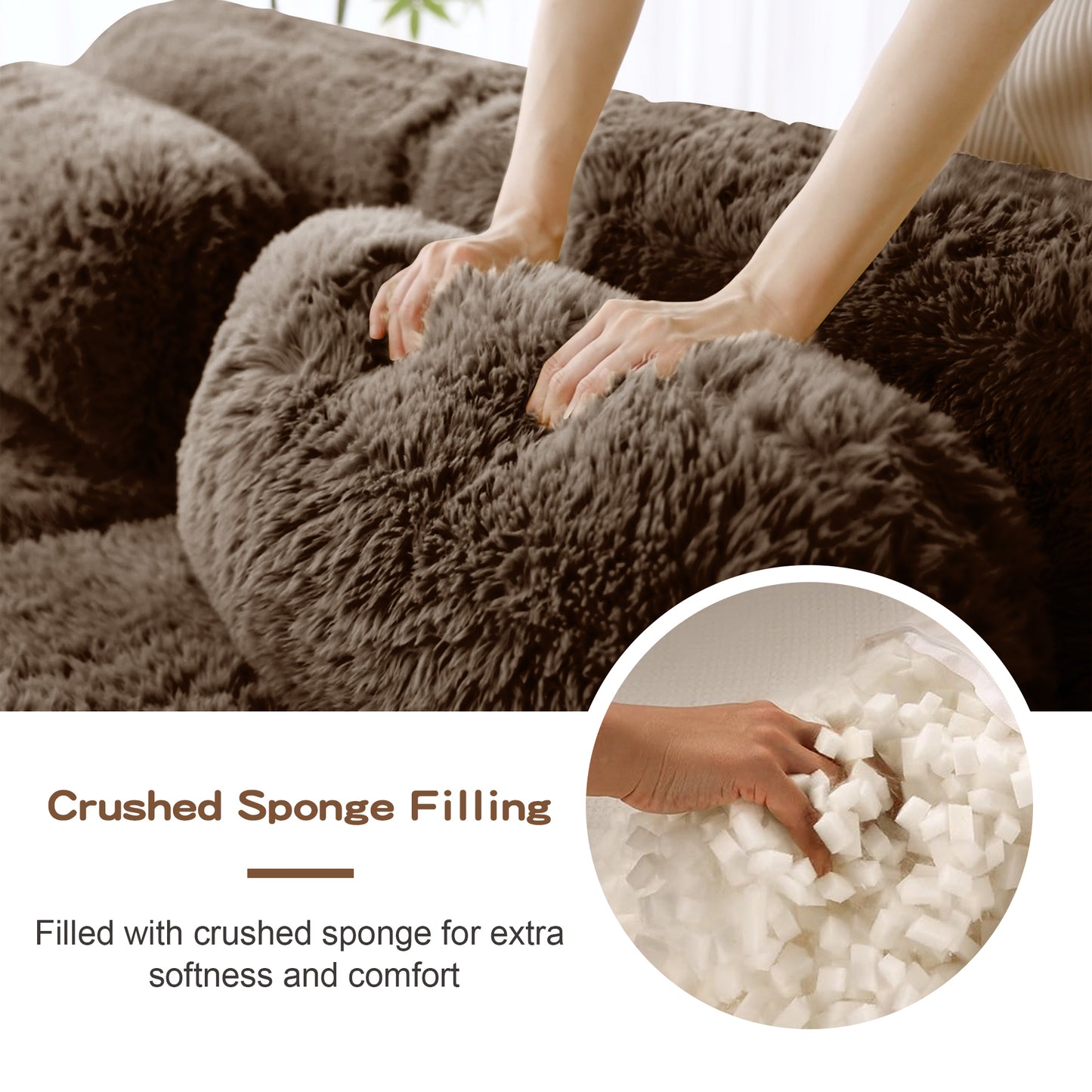 U-shaped Boneless Sofa 32D High Density Sponge Bottom Anti-Slip Design With Chaise Free Combination Full-compression Vacuum Packaging Deep Seat Design For Bedroom,Study,And Home Theater, Chocolate image 11