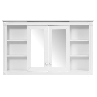 47 Inch Bathroom Mirror Cabinet with Storage, Adjustable Shelf and Open Shelves, Wall Mounted Medicine Cabinet for Bathroom, Bedroom, Vanity image 11