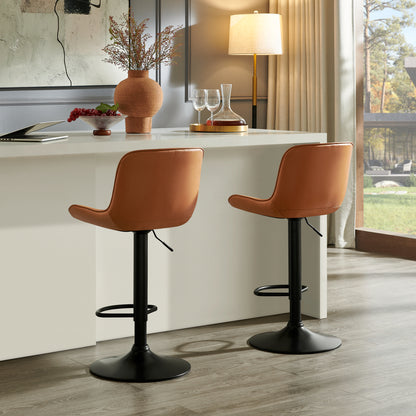 Kovyn Contemporary Adjustable Barstool with Faux Leather Swivel Seats, Set of 2, Camel image 4