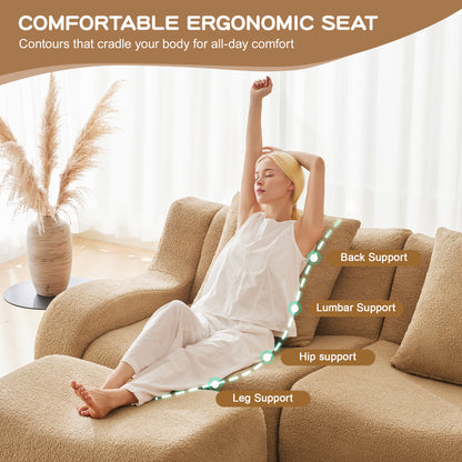 Soft Teddy Fabric Boneless Sofa,No Assembly Required Streamlined Design,Anti-Slip Design 32D High Density Sponge Fits Living Rooms Bedrooms,Camel image 4