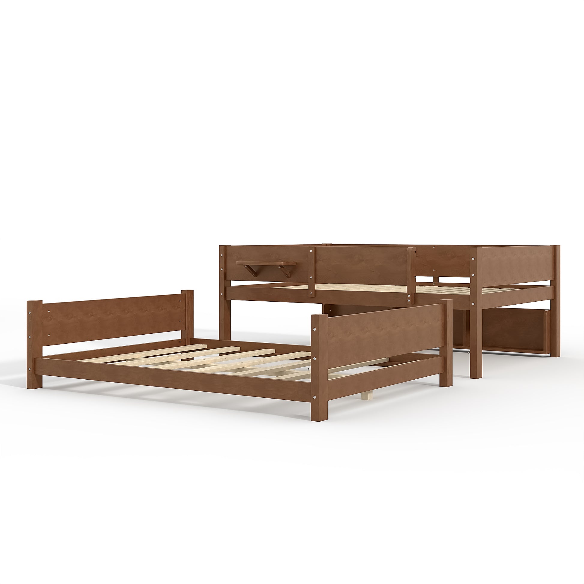 Queen over Queen Bunk Bed with Convenient Tray, Solid Wood Bunk Bed with Storage Shelves and Upgraded Slats,Vintage Brown image 10