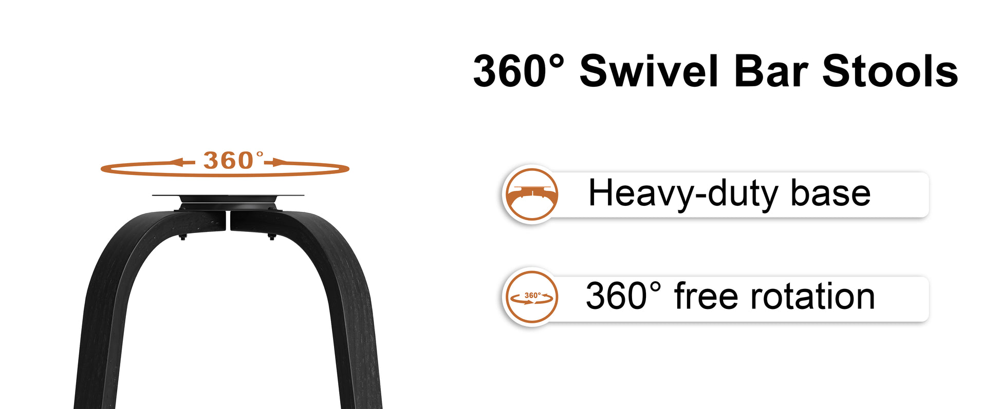 Swivel Bar Stools Set of 2, Bar Height Backless 30″ Bar Stool, Fabric Upholstered Seat, Sturdy Wood Legs and Metal Footrest, Mid-Century Modern Island Stools for Home Bars, Restaurants, All-black image 5