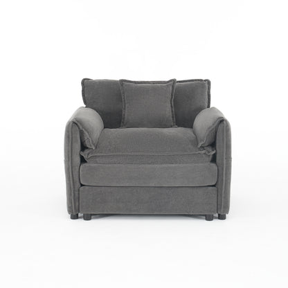 Oversized 41.73" Sofa Chair, Modern Upholstered Armchair with 1 Toss Pillow, Modular Sectional Sofa for Living Room, Deep Seat Reading Sofa for Bedroom Apartment, DIY Combination Chenille,Grey image 12