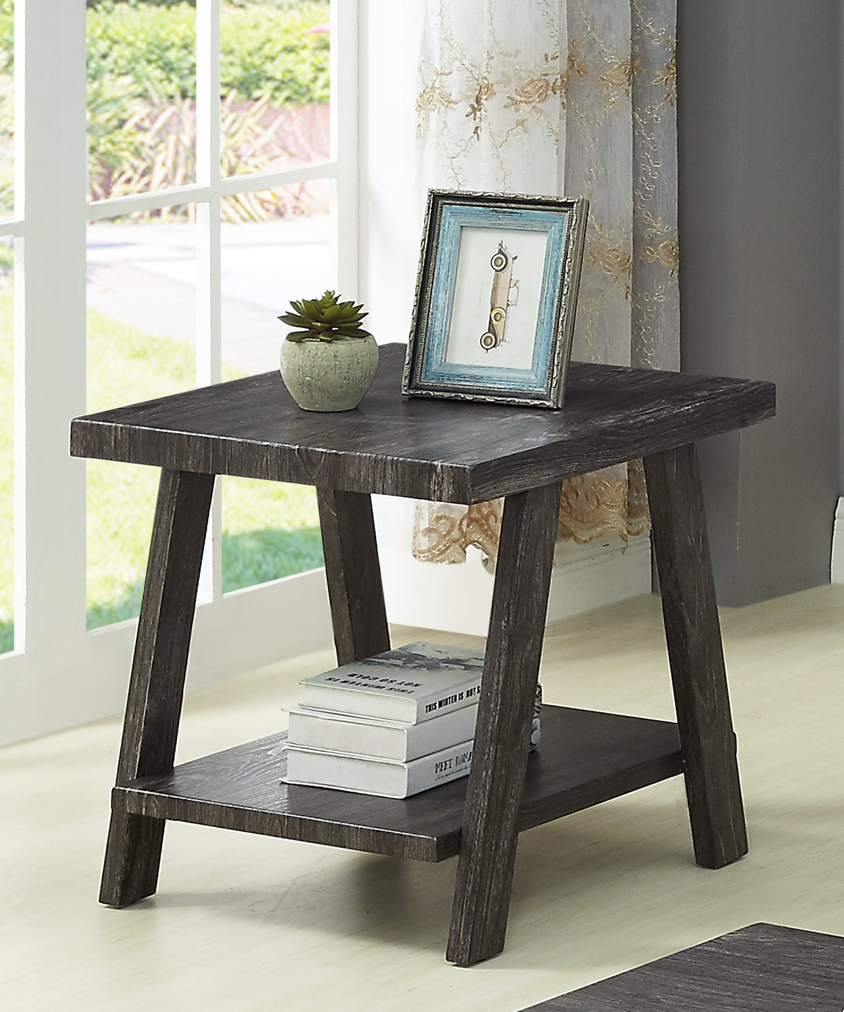 Athens Contemporary Replicated Wood Shelf Coffee Set Table in Charcoal Finish image 8