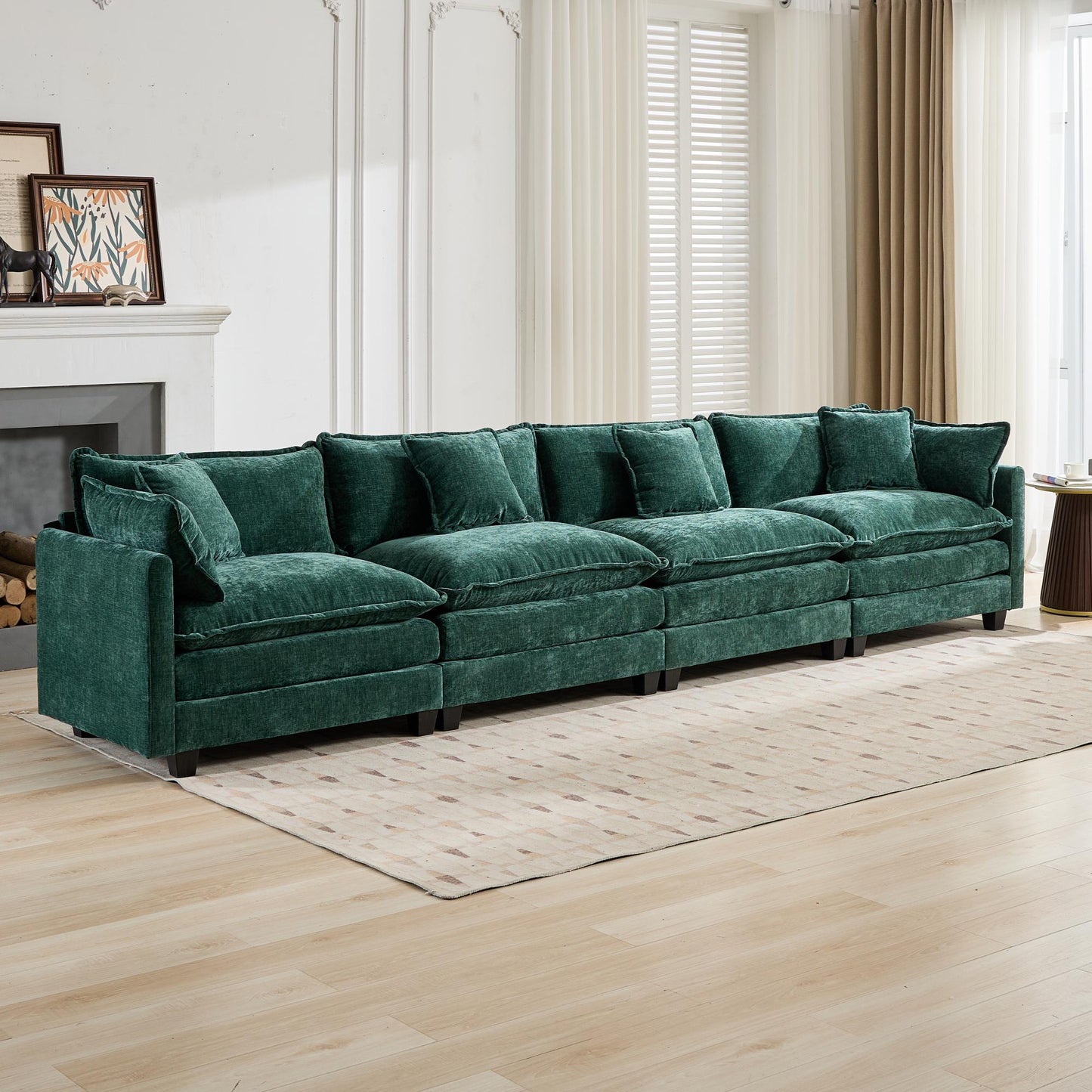 Cloud Sofa 4 Seats (Ottoman is not included), Modern Sectional Couch, for Living Room Bedroom and Apartment, Comfy Double Layer Upholstered Seat Cushion, Breathable Chenille Fabric, Green,SW5014GN image 3